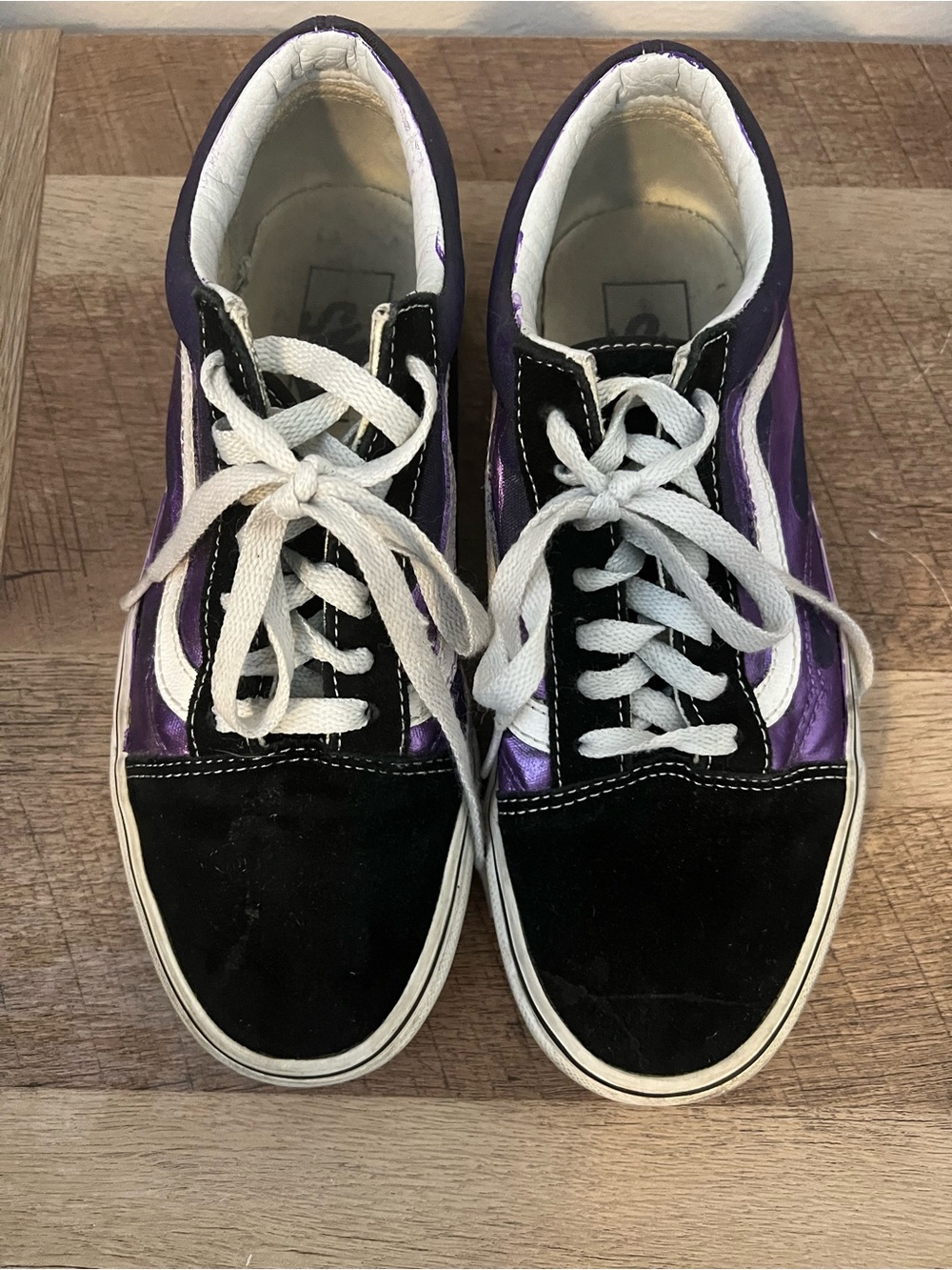 Vans Old Skool Black & Purple flame Low-Top Skate Sneakers size 6